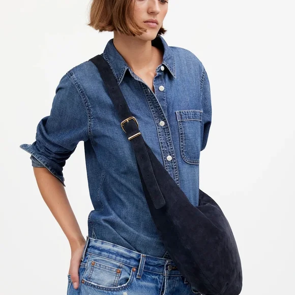 Madewell Essential Curve Should Bag - Deep Indigo Suede - Picture 2 of 5